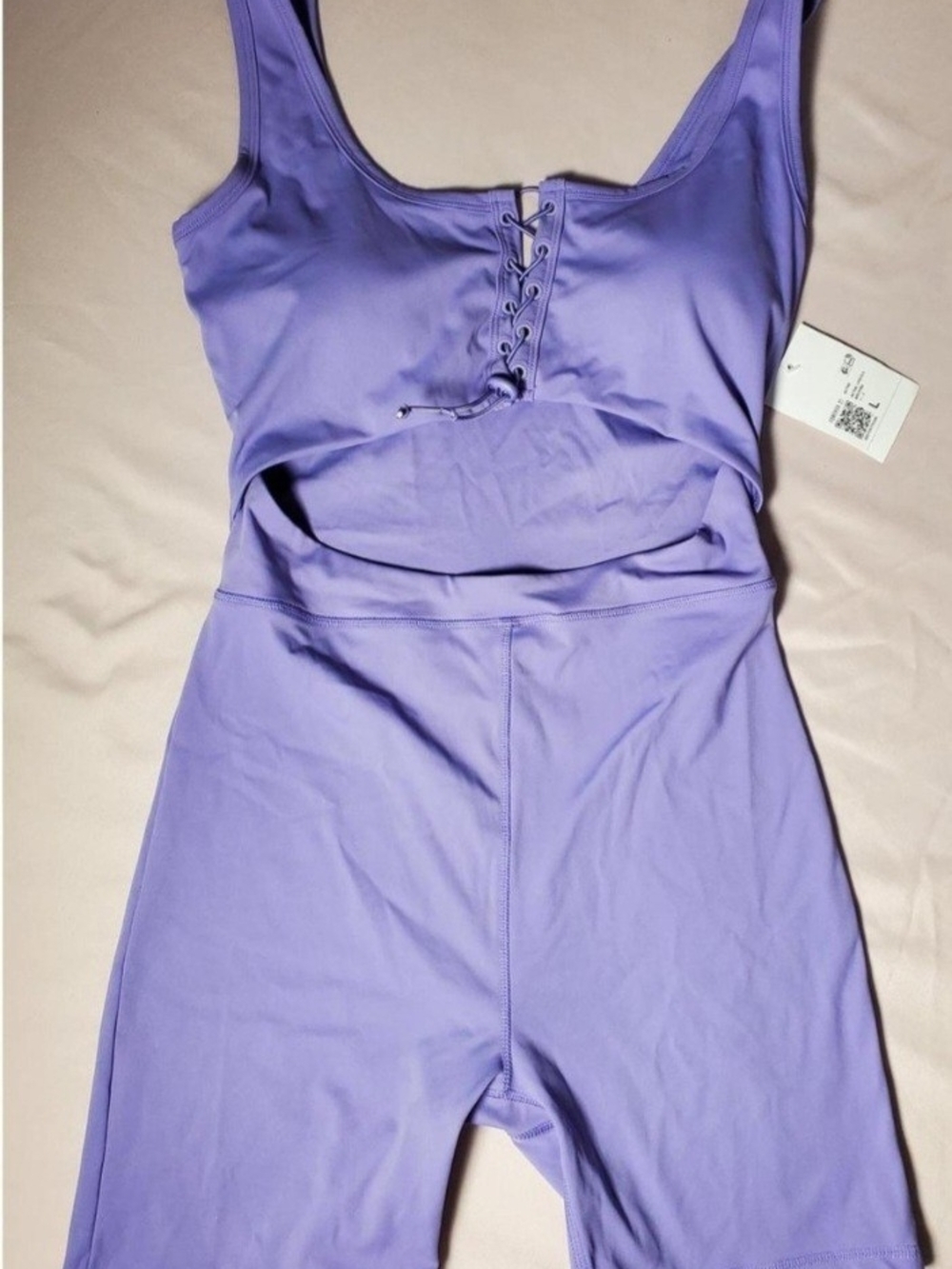 Forever 21 Lilac Lace-Up Tank Biker Short Set